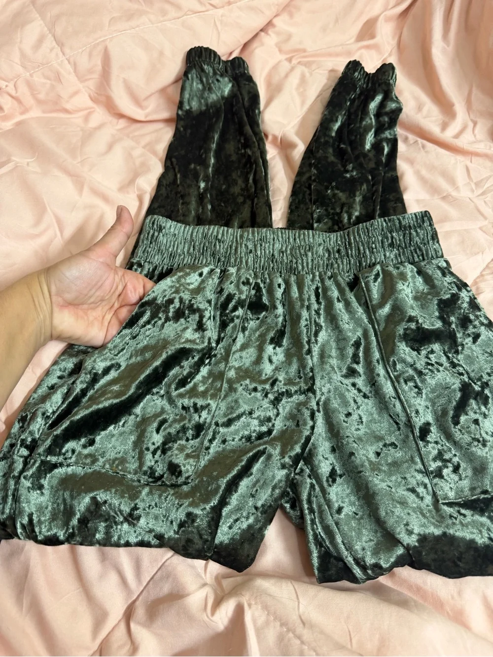 Kids Velvet Jogger Pants in Green